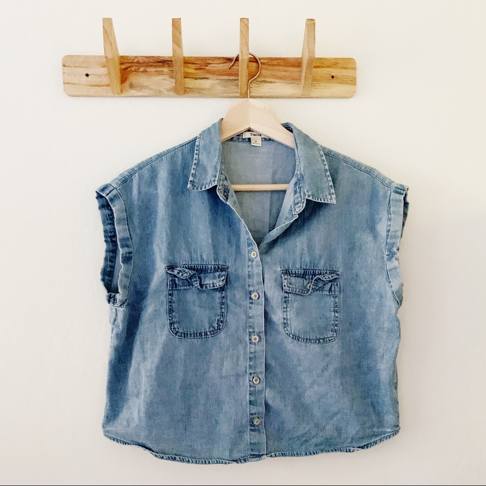 Brand Timing Sz M Crop Button Down Denim Top